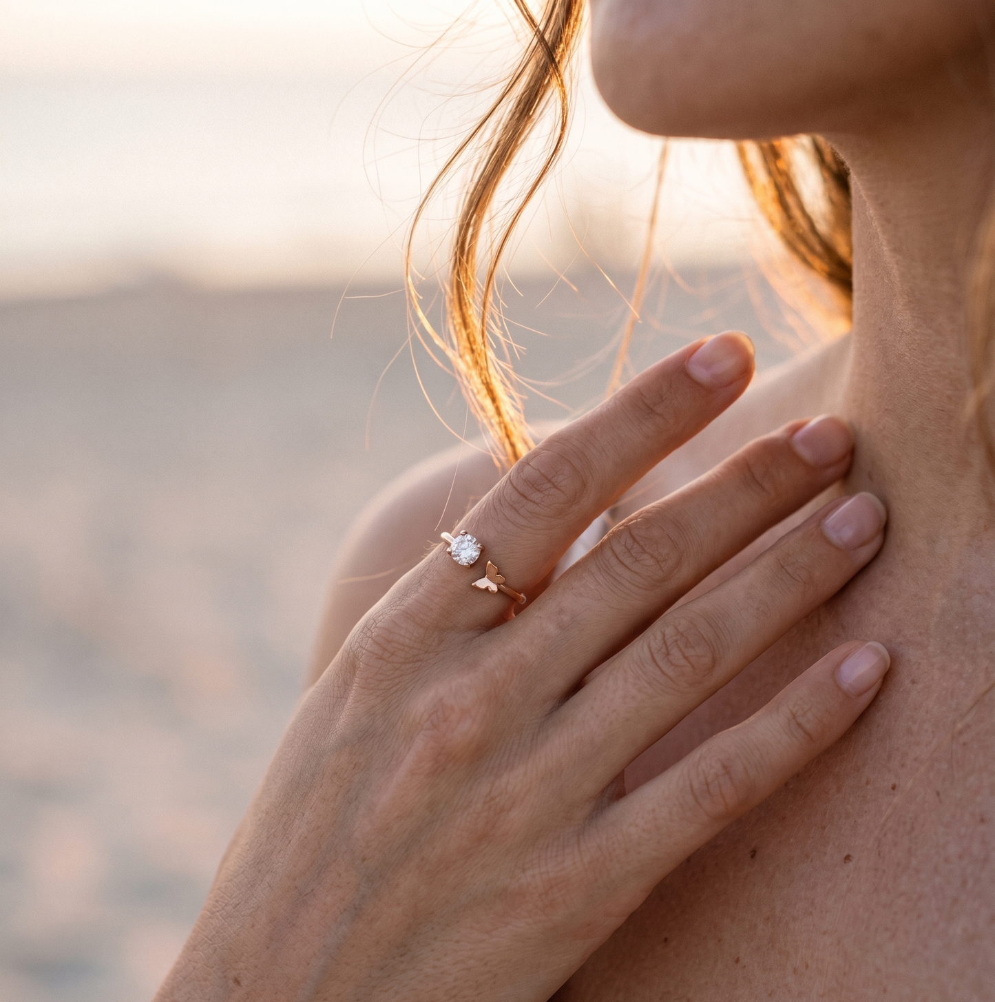 The Papillon Solitaire Open Ring