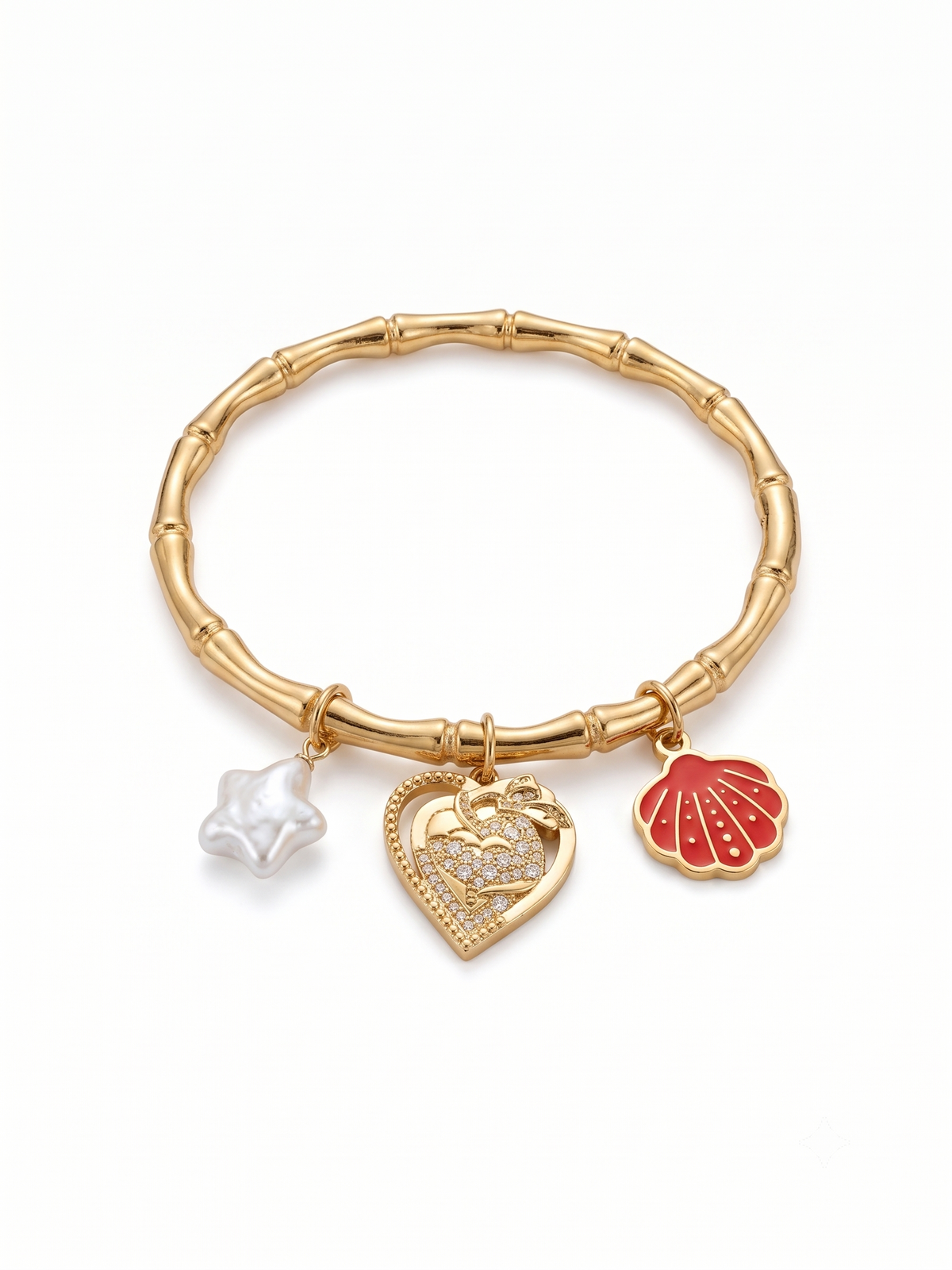 The Ocean Heart & Crimson Shell Charm Bangle