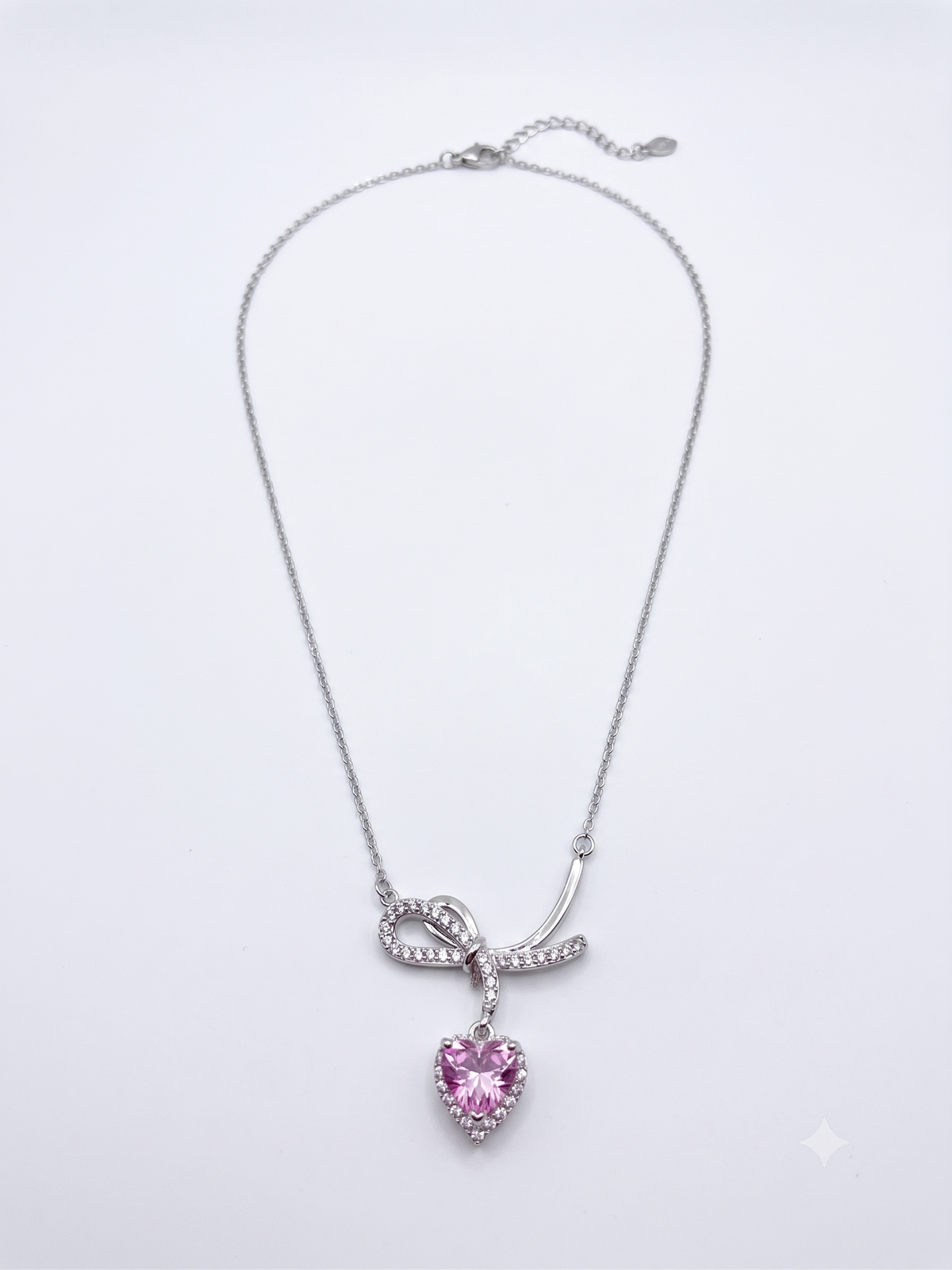 The Juliet Pink Heart & Bow Necklace