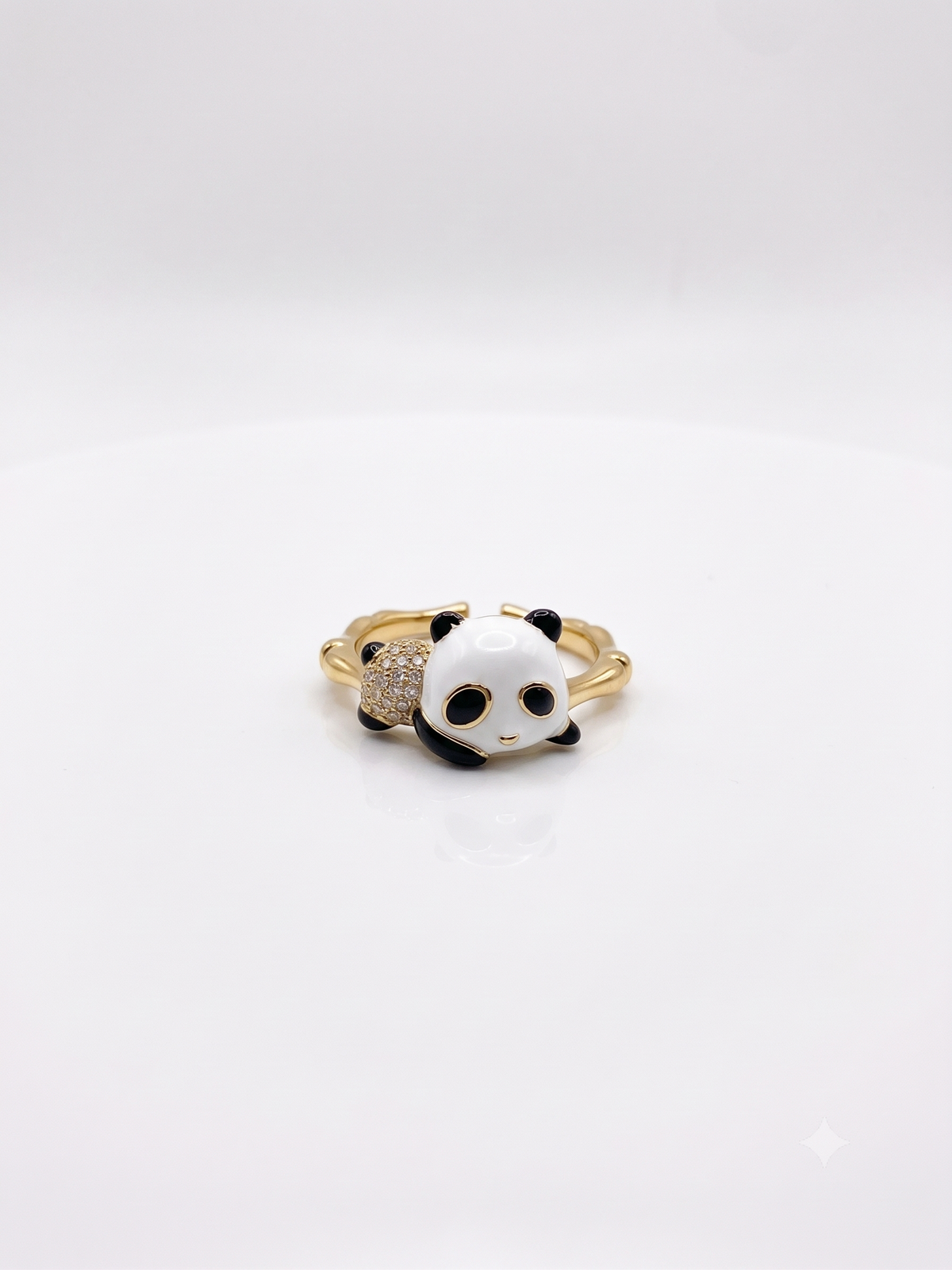 Enamel Panda 3D Gold Statement Ring
