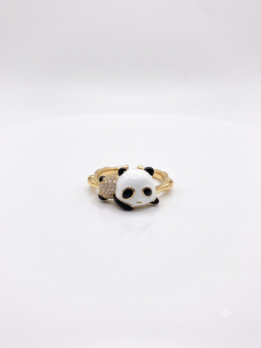Enamel Panda 3D Gold Statement Ring