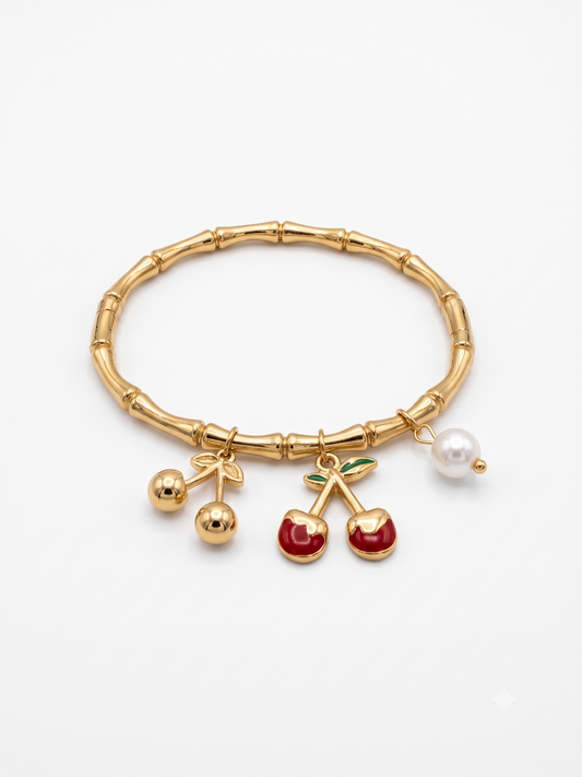 The Double Cherry & Pearl Charm Bangle