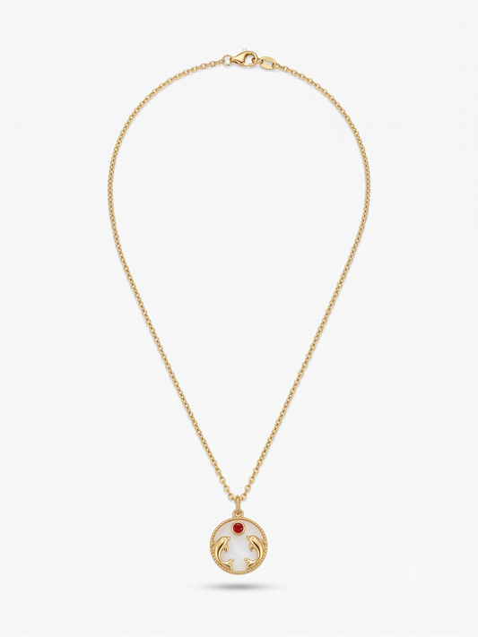 Dolphin Necklace with Ruby-Tone Accent