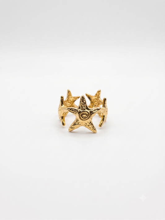 Scupltural Gold Starfish Crown Ring