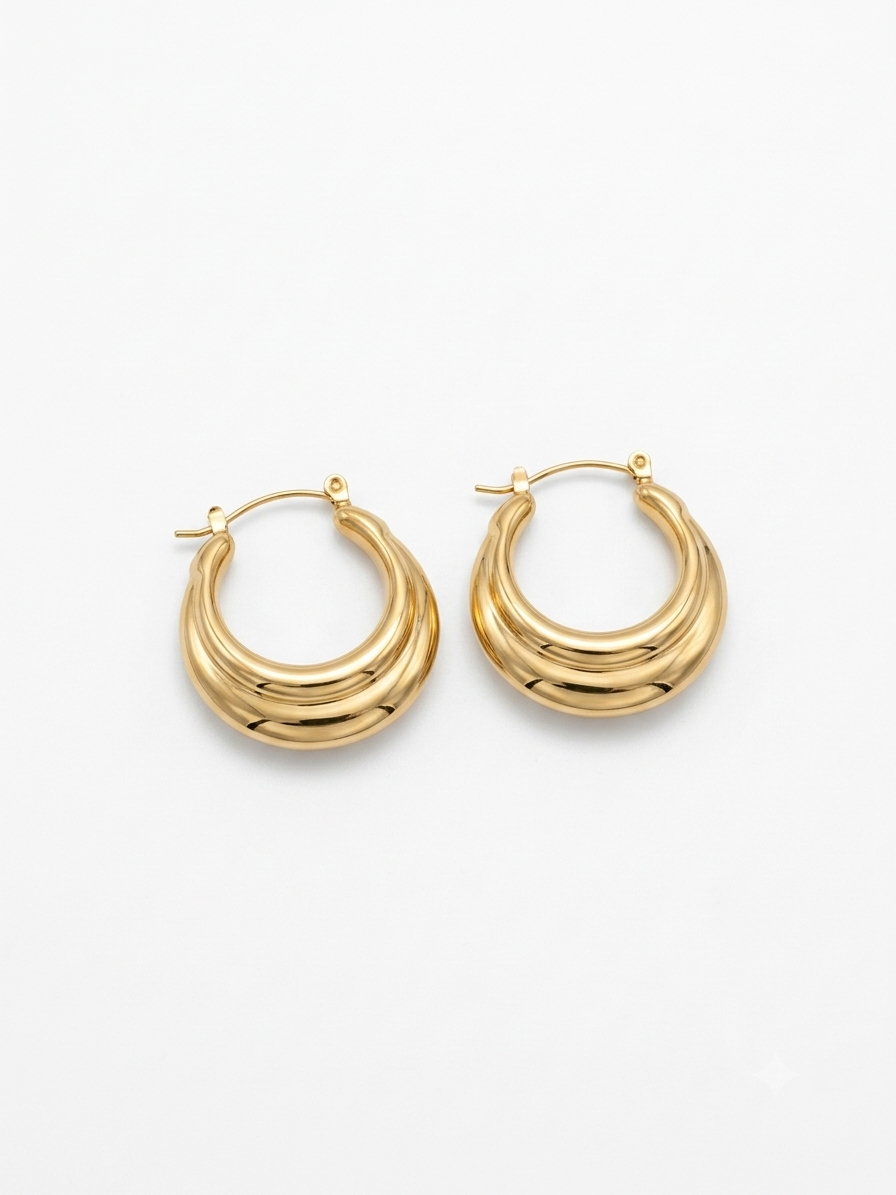 Ridged Gold Dome Hoops