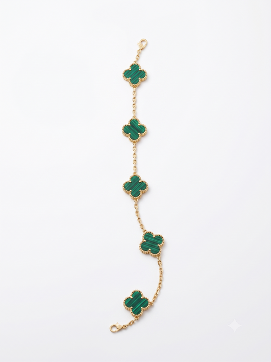 Green Floral Motif Gold Bracelet