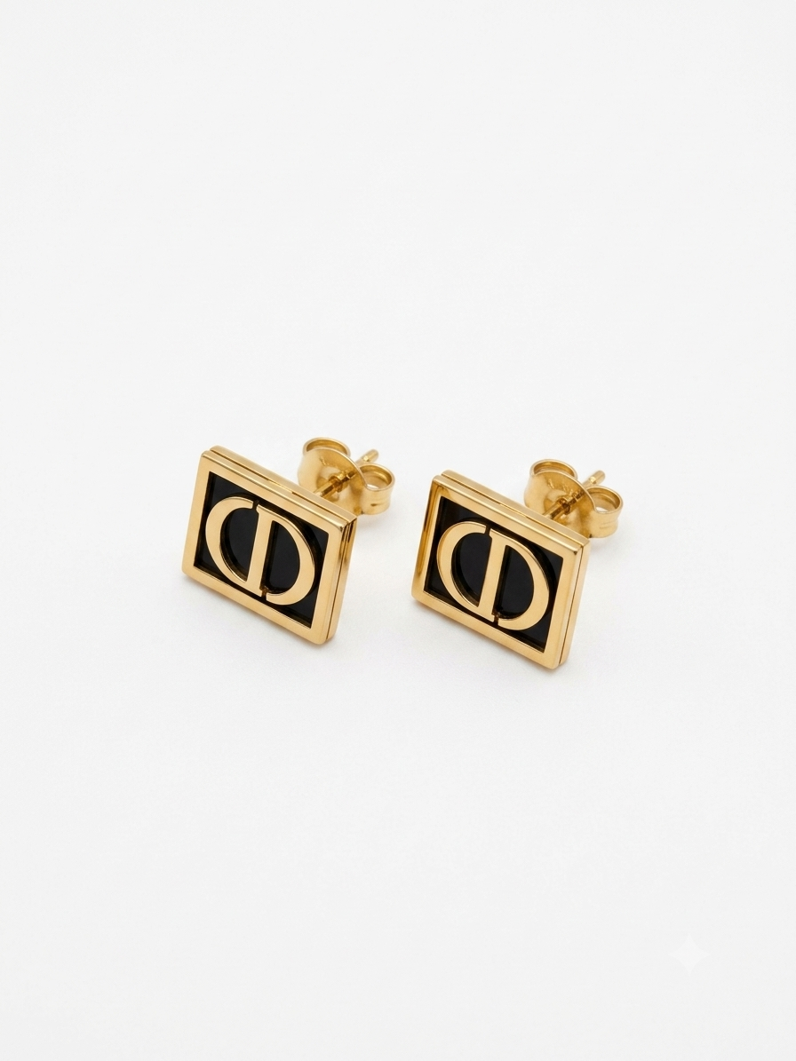 Gold & Onyx Monogram Studs